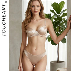 Toucheart Erotic Lingerie Ultra-thin French Lingerie Set Bra Panties Push-up Underwired Body Shaping Cute Intimate