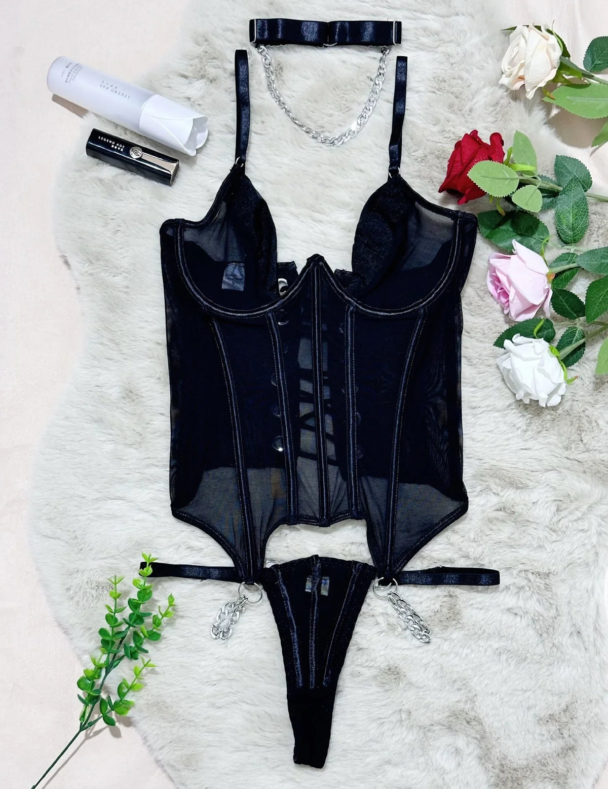 Toucheart Erotic Lingerie Ultra-thin Mesh Breathable Fishbone Shapewear Luxurious Thong Sex Suit