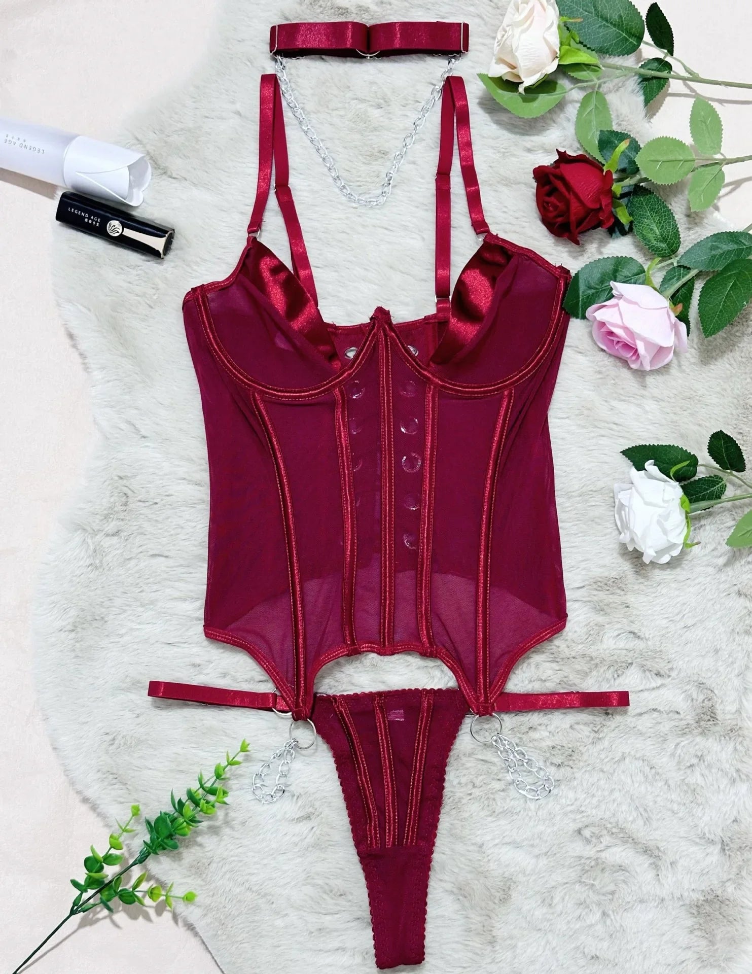 Toucheart Erotic Lingerie Ultra-thin Mesh Breathable Fishbone Shapewear Luxurious Thong Sex Suit