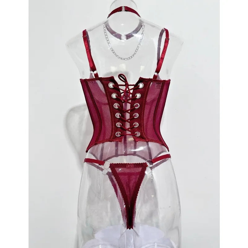 Toucheart Erotic Lingerie Ultra-thin Mesh Breathable Fishbone Shapewear Luxurious Thong Sex Suit