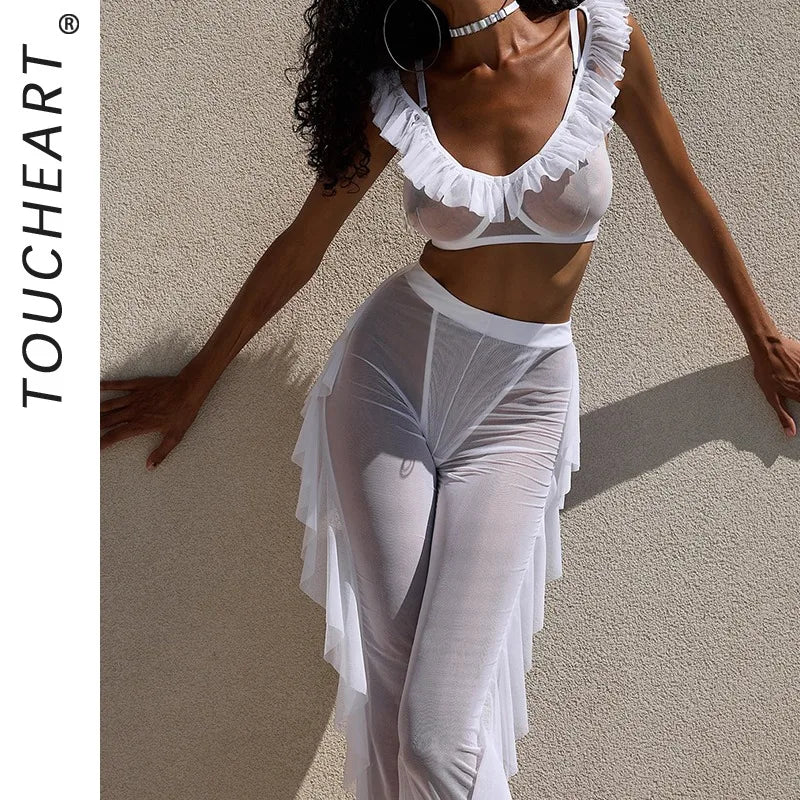 Toucheart Erotic Lingerie Versatile Girls See-through Mesh Bodyshaping Pure Desire Delicate Underwear Split Kit