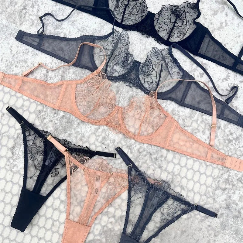 Toucheart Erotic Lingerie French Ultra-thin Floral Lace Embroidery Large Size Underwear Push-up Anti-sagging Bra Set