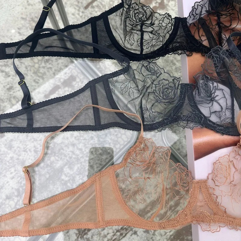 Toucheart Erotic Lingerie French Ultra-thin Floral Lace Embroidery Large Size Underwear Push-up Anti-sagging Bra Set
