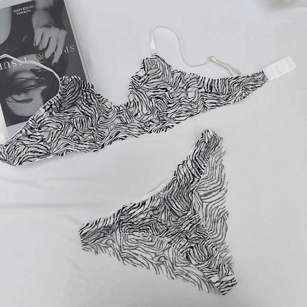 Toucheart Erotic Lingerie Lace Leopard Print Body Shaping Push-up Luxurious Intimate Bra Large Size Thin Set