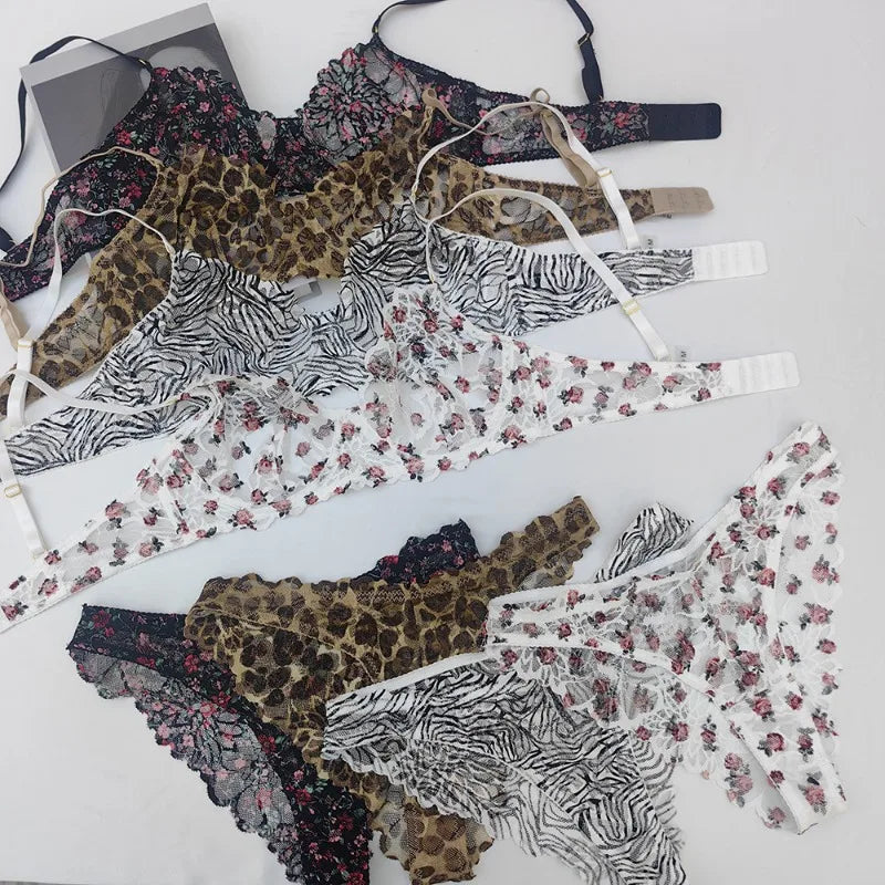 Toucheart Erotic Lingerie Lace Leopard Print Body Shaping Push-up Luxurious Intimate Bra Large Size Thin Set