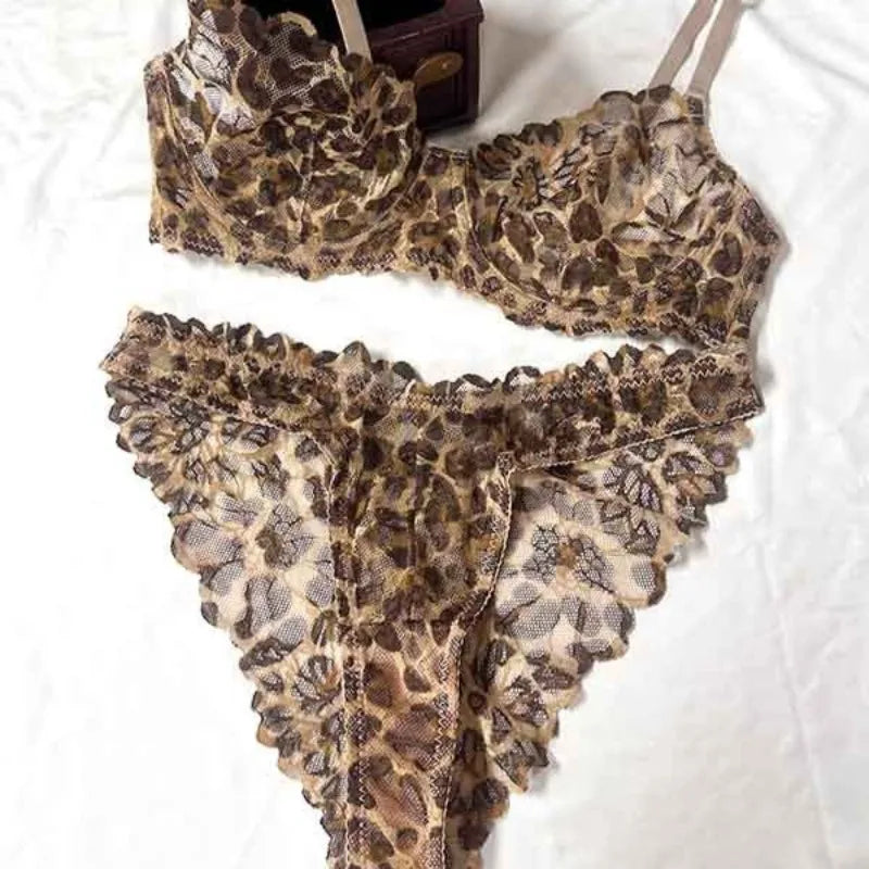 Toucheart Erotic Lingerie Lace Leopard Print Body Shaping Push-up Luxurious Intimate Bra Large Size Thin Set