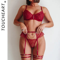 Toucheart Erotic Lingerie with Leg Circles Lace See-through Uniform5PCS Body Shaping Delicate Underwear Split Kit