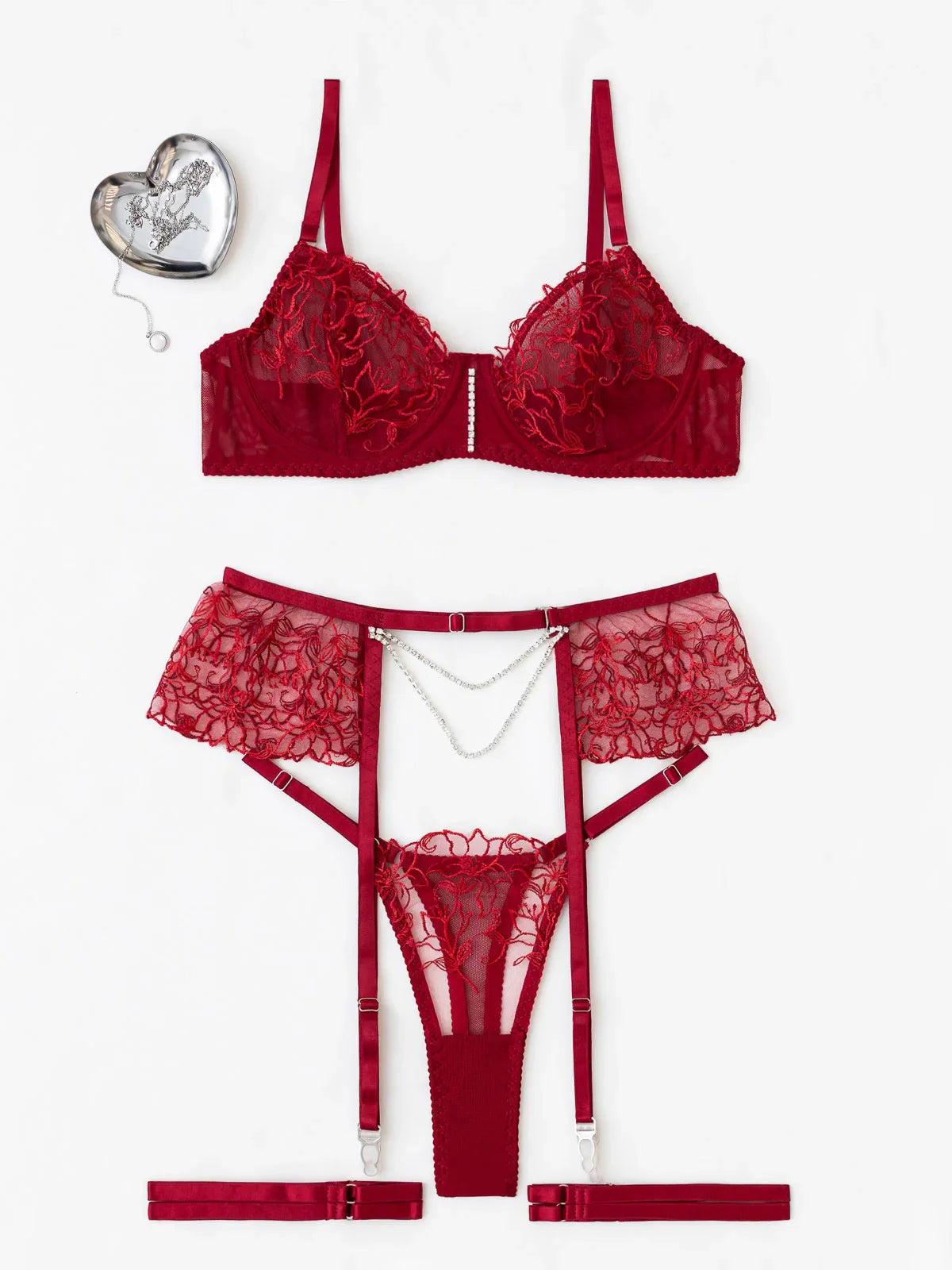 Toucheart Erotic Lingerie with Leg Circles Lace See-through Uniform5PCS Body Shaping Delicate Underwear Split Kit
