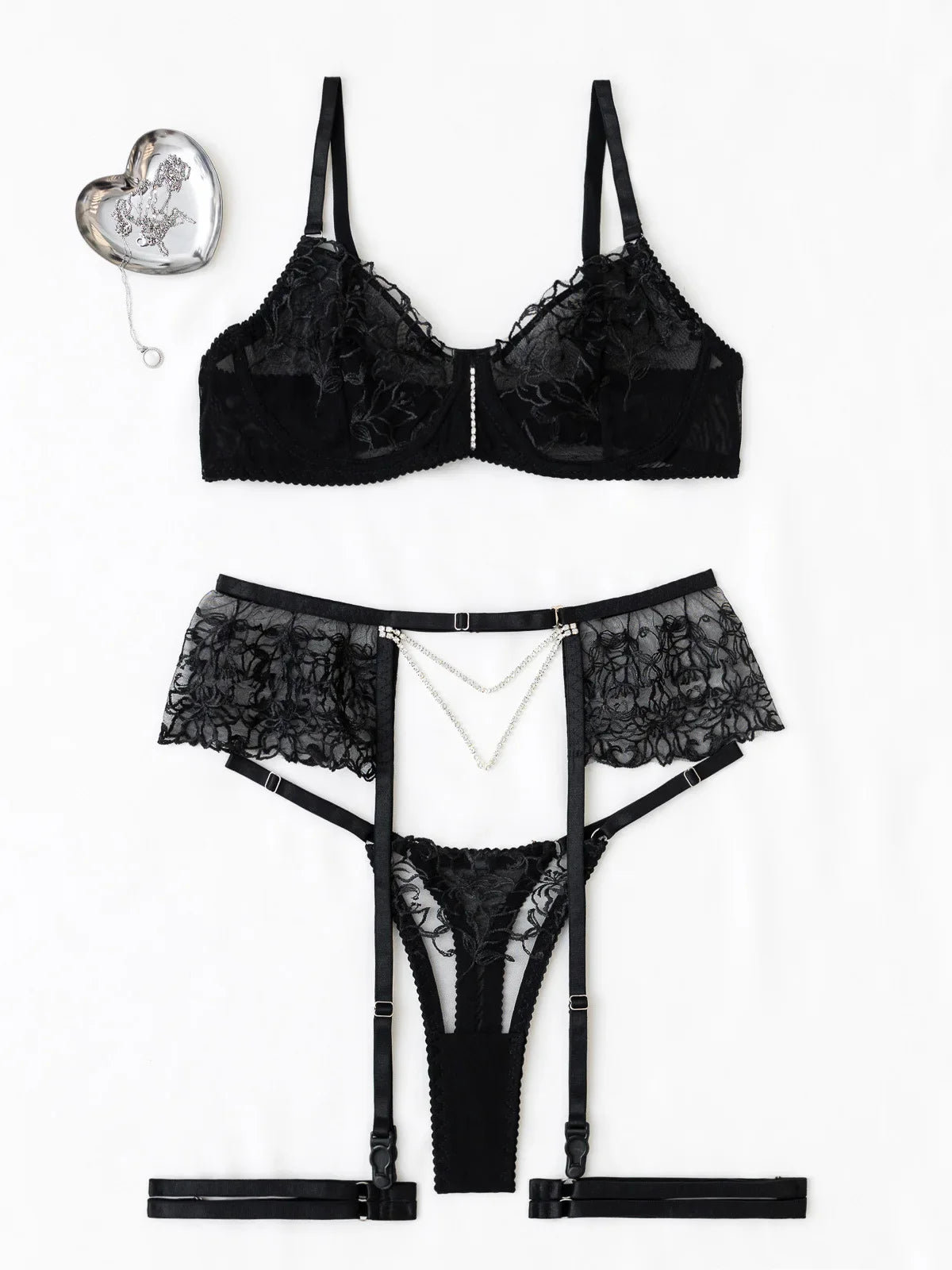 Toucheart Erotic Lingerie with Leg Circles Lace See-through Uniform5PCS Body Shaping Delicate Underwear Split Kit