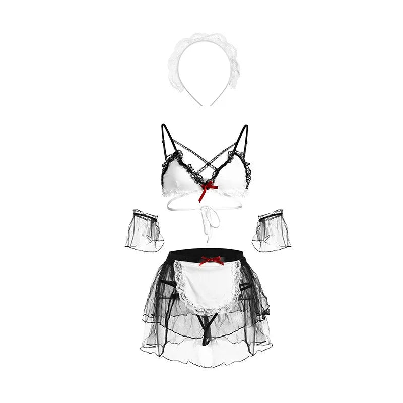 Toucheart Erotic Maid Game Role Playing Girls Uniform Body Shaping Pure Desire Romantic  See-through Lolita Set