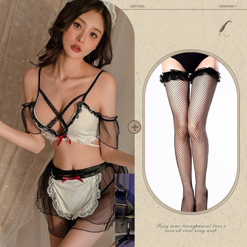 Toucheart Erotic Maid Game Role Playing Girls Uniform Body Shaping Pure Desire Romantic  See-through Lolita Set