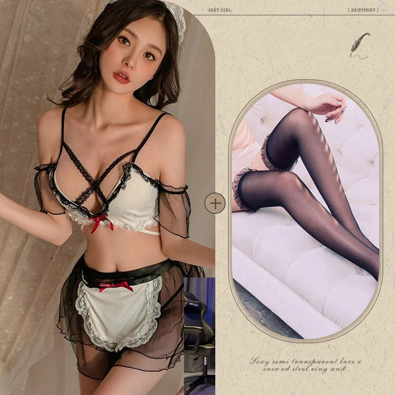 Toucheart Erotic Maid Game Role Playing Girls Uniform Body Shaping Pure Desire Romantic  See-through Lolita Set