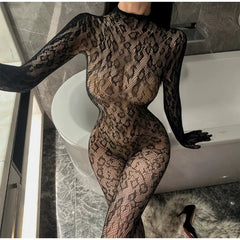 Toucheart Erotic Mesh Bodysuit Leopard Print Uniform Body Shaping See-through Flirt Bodysuit