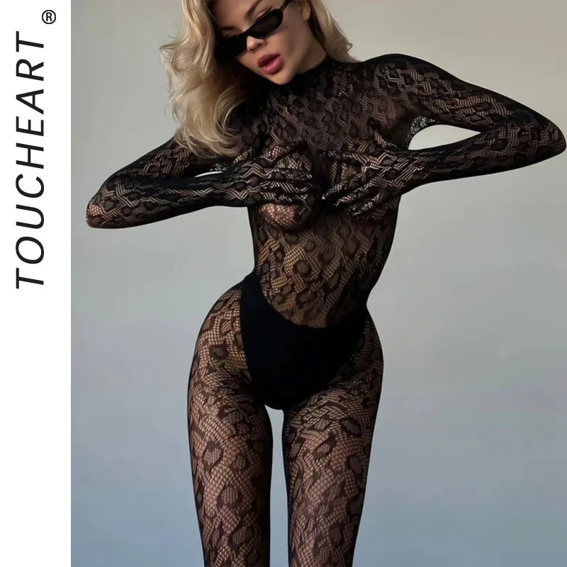 Toucheart Erotic Mesh Bodysuit Leopard Print Uniform Body Shaping See-through Flirt Bodysuit