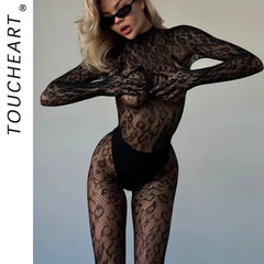 Toucheart Erotic Mesh Bodysuit Leopard Print Uniform Body Shaping See-through Flirt Bodysuit