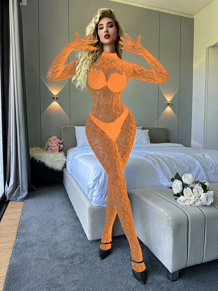 Toucheart Erotic Mesh Bodysuit Leopard Print Uniform Body Shaping See-through Flirt Bodysuit