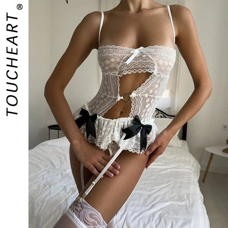 Toucheart Erotic Pajamas See-through Three Point Type Hollowout Uniform Game Role Playing Pure Desire Pajamas