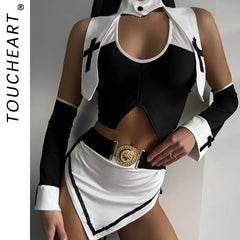 Toucheart Erotic Nun Outfit Game Role Playing Uniform Home Open Crotch Passion Underwear Adult Suit