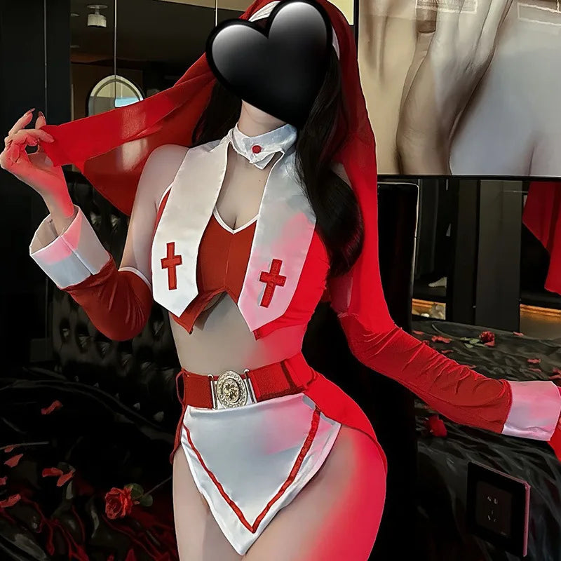 Toucheart Erotic Nun Outfit Game Role Playing Uniform Home Open Crotch Passion Underwear Adult Suit