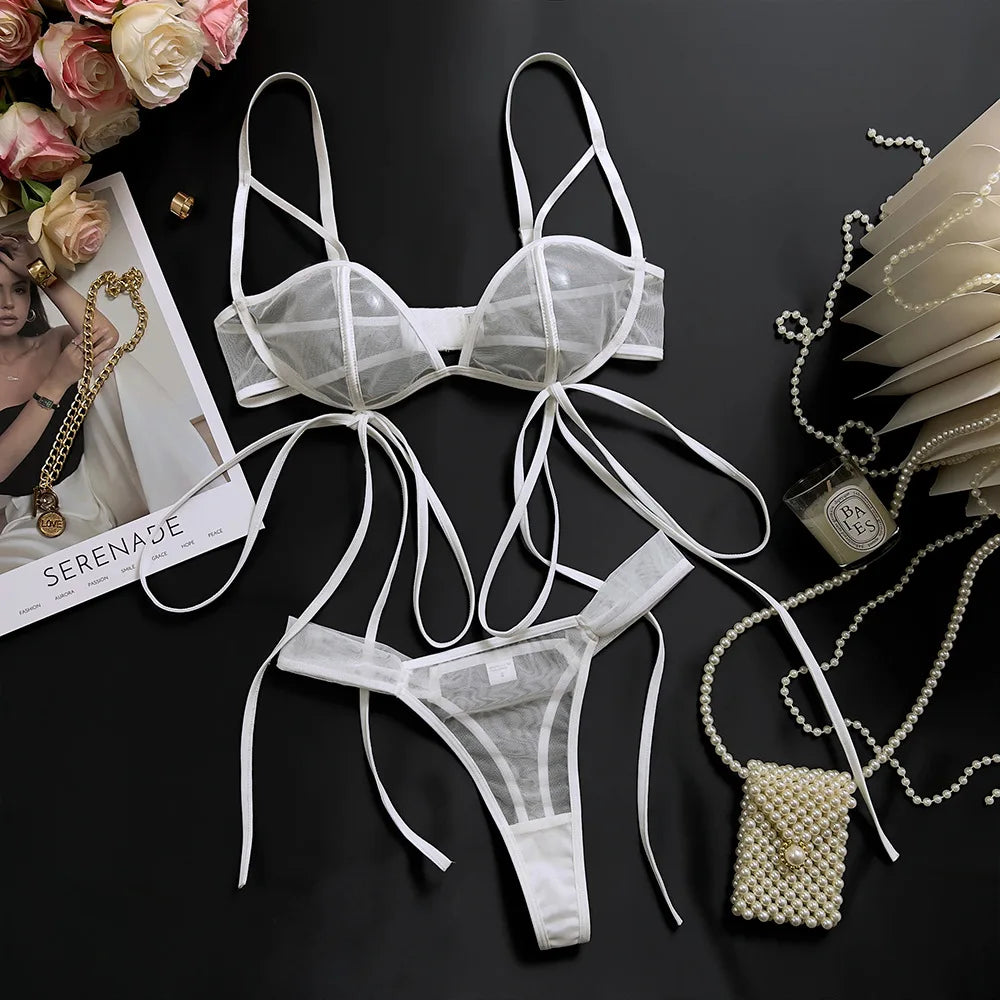 Toucheart Erotic Triangle Bikini Strap Lingerie Low Pure Desire Body Shaping Elegant Waist Split Bra Set
