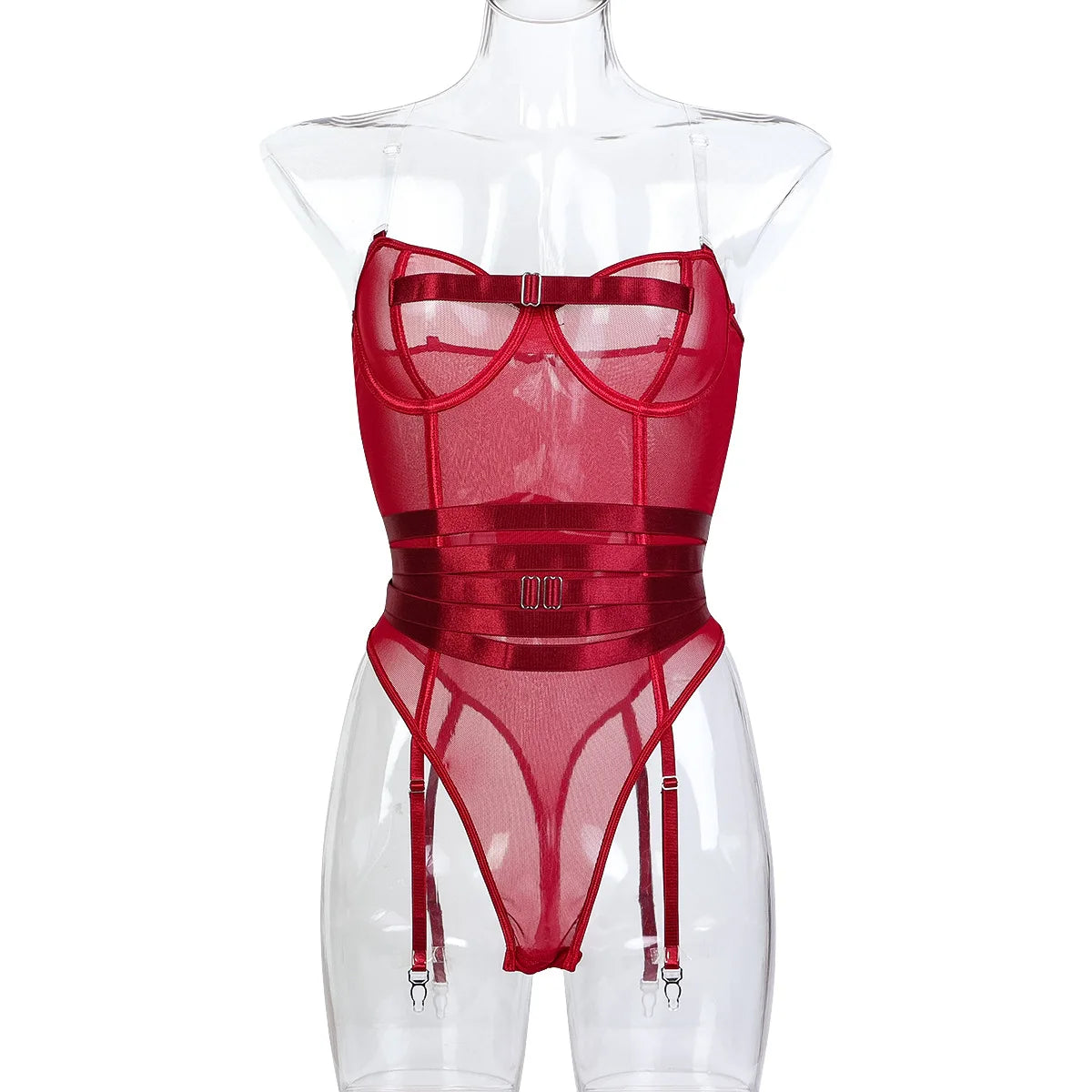 Toucheart Erotic Bodysuit Transparent Invisible Sling Chest Corset Belt Luxurious Intimate Underwear Set