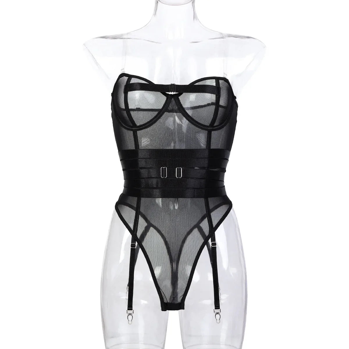 Toucheart Erotic Bodysuit Transparent Invisible Sling Chest Corset Belt Luxurious Intimate Underwear Set