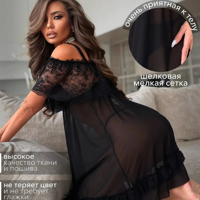 Toucheart Erotic Sleeping Skirt Lace Suspender Nightgown See-through Mesh Backless Skirt Home Wear