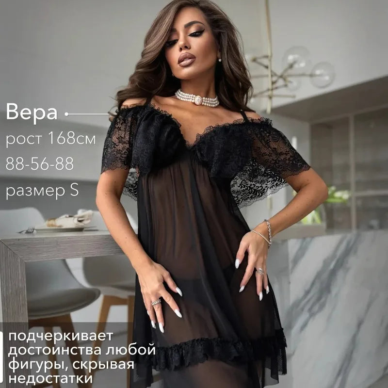 Toucheart Erotic Sleeping Skirt Lace Suspender Nightgown See-through Mesh Backless Skirt Home Wear