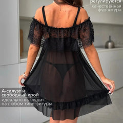 Toucheart Erotic Sleeping Skirt Lace Suspender Nightgown See-through Mesh Backless Skirt Home Wear