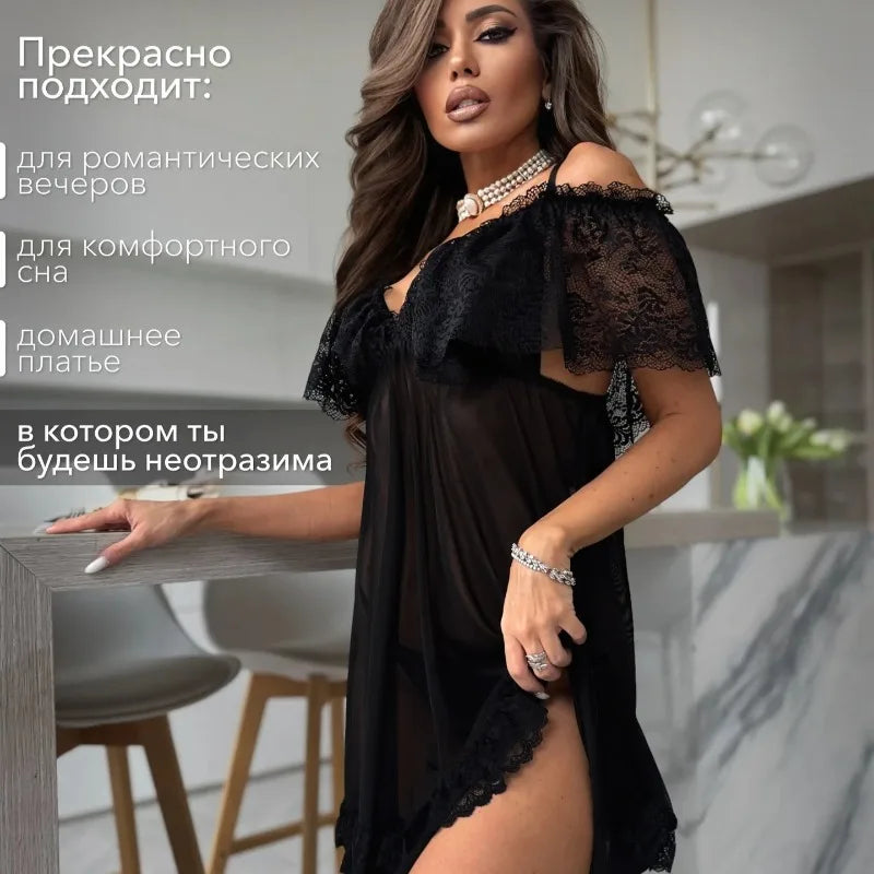 Toucheart Erotic Sleeping Skirt Lace Suspender Nightgown See-through Mesh Backless Skirt Home Wear