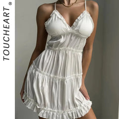 Toucheart Erotic Sleeping Skirt Satin Cake Suspender Skirt with Breast Pads Private Room Pajamas Pure Desire Home Pajamas