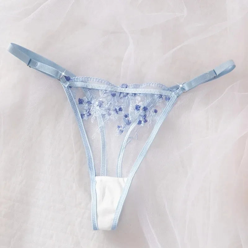 Toucheart Erotic Sling Lingerie Panty2PCS Embroidery Floral See-through Body Shaping Delicate Braset