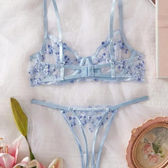 Toucheart Erotic Sling Lingerie Panty2PCS Embroidery Floral See-through Body Shaping Delicate Braset