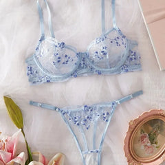 Toucheart Erotic Sling Lingerie Panty2PCS Embroidery Floral See-through Body Shaping Delicate Braset