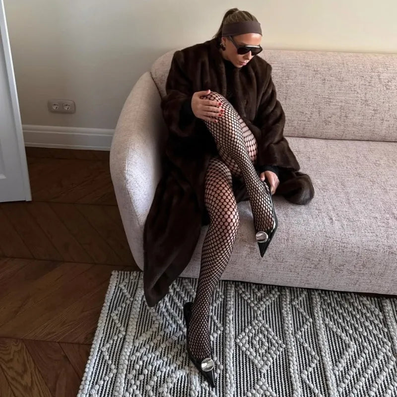 Toucheart Erotic Thin Model Stockings Ripped Leggings, Lace Nine-point Meshsocks Flirt Intimate Stockings