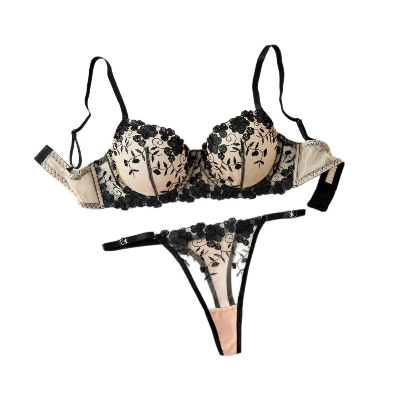 Toucheart Erotic Underwear Mesh See-through Embroidery Vine Thin Model Intimate Premium Bra Set