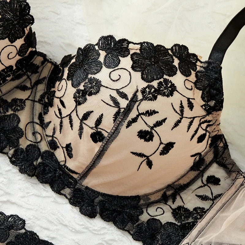Toucheart Erotic Underwear Mesh See-through Embroidery Vine Thin Model Intimate Premium Bra Set