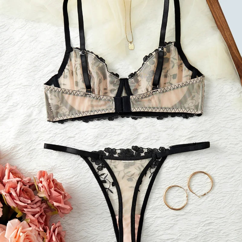 Toucheart Erotic Underwear Mesh See-through Embroidery Vine Thin Model Intimate Premium Bra Set