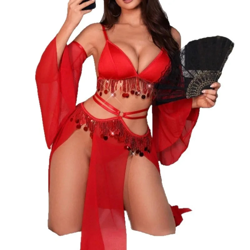 Toucheart Exotic Lingerie Sets Mesh Slim Plunge Sissy Elegant Underwear Set