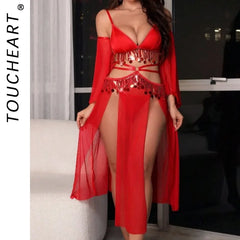 Toucheart Exotic Lingerie Sets Mesh Slim Plunge Sissy Elegant Underwear Set