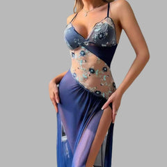 Toucheart Fancy Sleeping Skirt Lace See-through Irregular Embroidery Floral Delicate Slim Dress