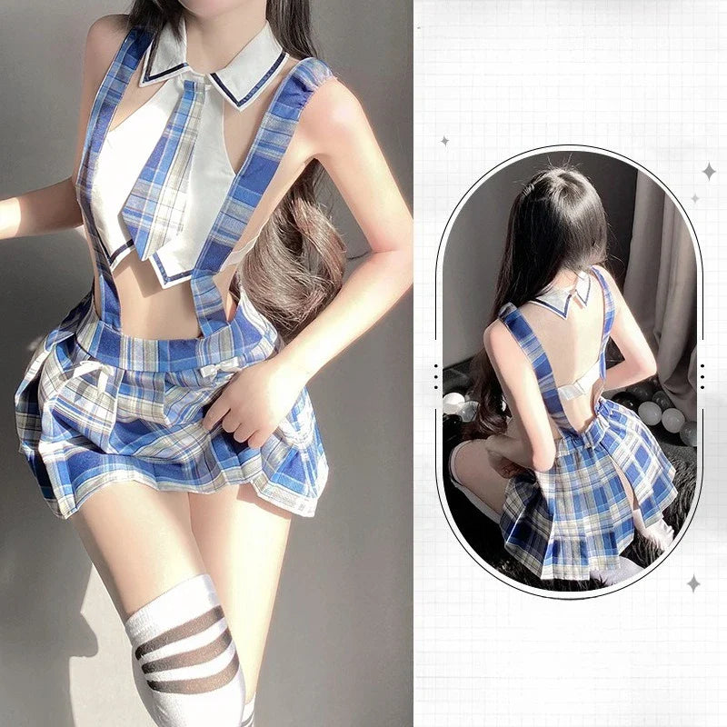 Toucheart Girl Student Uniform Cosplay Cute Frill JK Skirt Contrast Color Hollowout Slim Romantic Set