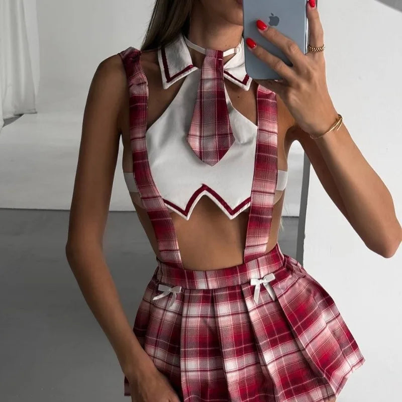 Toucheart Girl Student Uniform Cosplay Cute Frill JK Skirt Contrast Color Hollowout Slim Romantic Set
