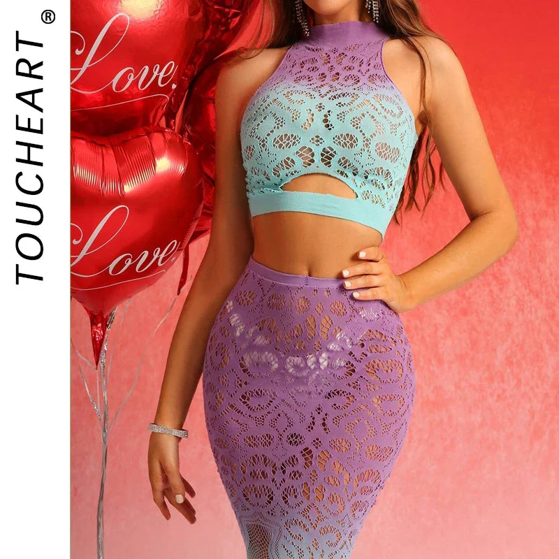 Toucheart Gradient Color Fishnet Bodysuit Lingerie Rainbow Bodystocking Mesh Perspective Erotic Underwear