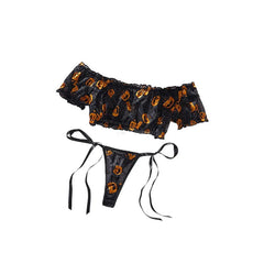 Toucheart Halloween Pumpkin Printing Thong Set Slim Off-shoulder Leisure Cosplay