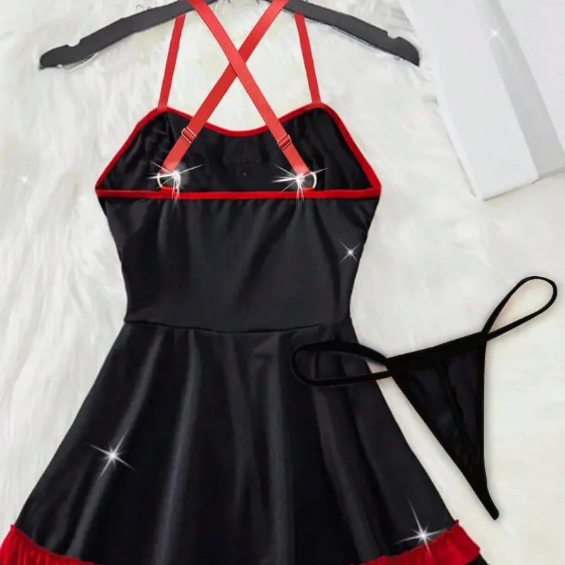 Toucheart Halloween Nurse Cosplay Uniform Slim Plunge Contrast Color Erotic Girls Uniform Set