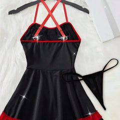 Toucheart Halloween Nurse Cosplay Uniform Slim Plunge Contrast Color Erotic Girls Uniform Set