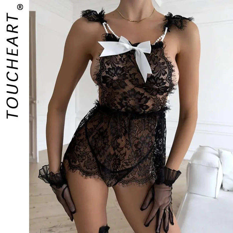Toucheart Floral Sleeping Skirt with Panty Cosplay See-through Slim Backless Premium Private Set