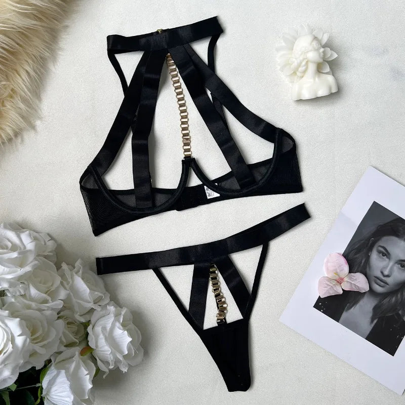 Toucheart Lingerie Straps Set Plunge Erotic Intimate Underwear Set