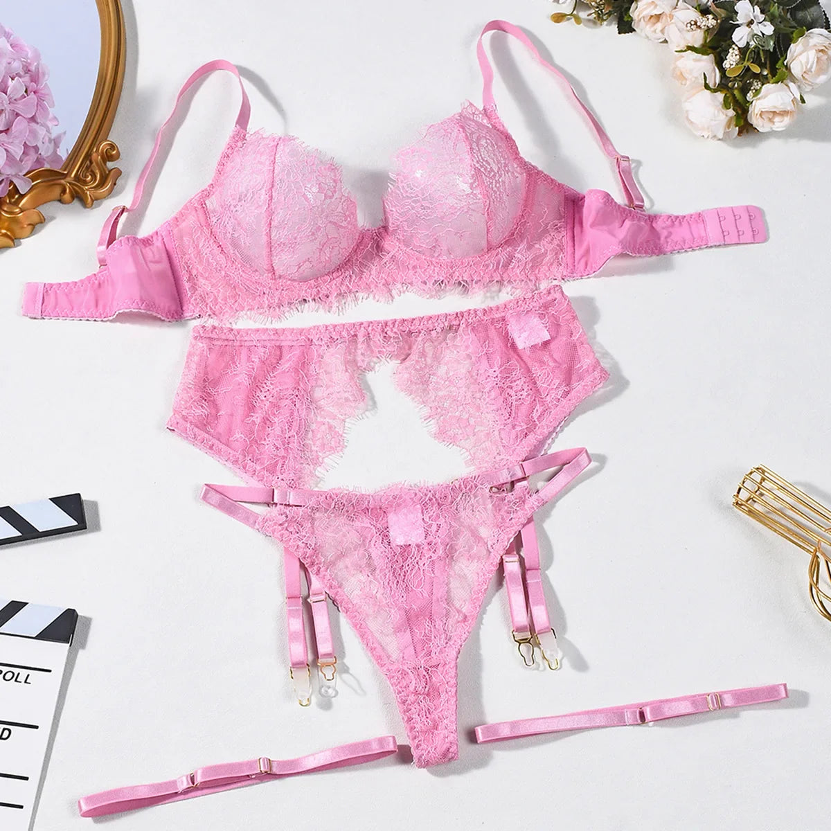 Toucheart Lace Embroidery Lingerie Panty Garters Leg Rings 4PCS See-through Slim Seductive